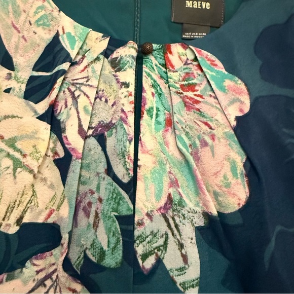 Maeve Anthropologie Floral Cold Shoulder Teal Midi Length Dress Sz 4 Modest - Picture 9 of 14